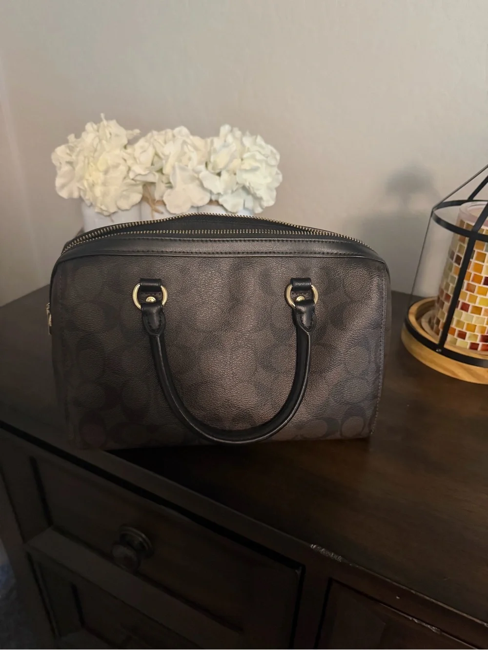 Coach Brown Signature Canvas Satchel with Gold Hardware